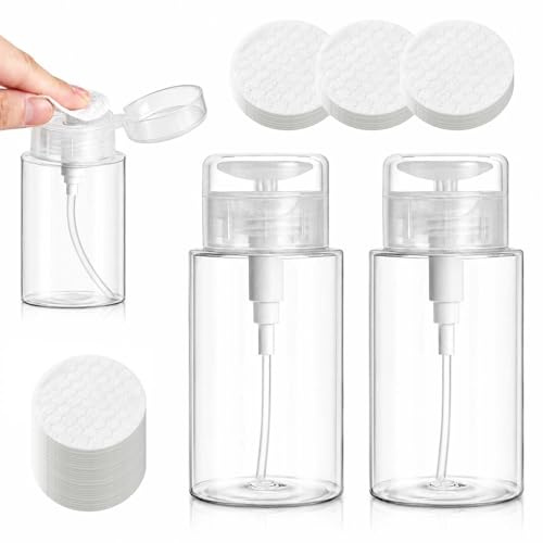 SLIAXINT 3 stycken 200 ml nagellacksborttagare, pumpdispenser med 100 st bomullskuddar | Dispenser pumpflaska, reseflaskor för att fylla för nagellack remover aceton makeup remover schampo ansiktsvatten