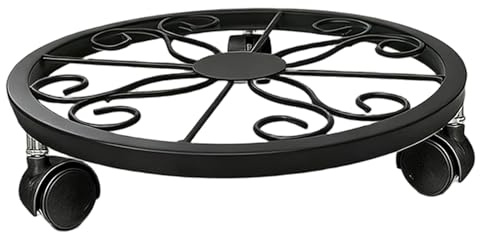 Ginwrek Soporte de metal para plantas con ruedas, rodillos para plantas con ruedas, soporte rodante con ruedas giratorias de 360°, organizador de hierro resistente, negro, 8.9 pulgadas (22.5 cm)