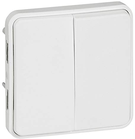 Legrand 070726 Double Interrupteur ou va-et-vient Étanche Plexo Composable, 10AX, 250V, Blanc Artic Antimicrobien