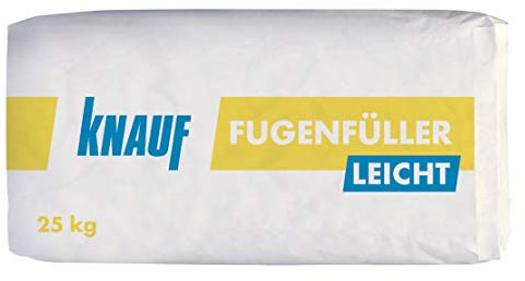 Knauf Fugenfüller leicht zum Verspachteln von Gipsplatten mit HRK/HRAK, mit Fugen-Deckstreifen, 25 kg – Gips-Spachtel, sehr ergiebige Füllspachtel-Masse, Hellgrau