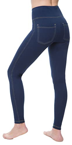 Nirlon Women's Jeggings High Waist Tummy Control Jean Leggings with Pockets for Women (L, Jeans)
