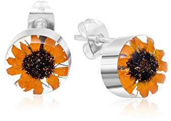 Bijoux Tournesol de Shrieking Violet®. Boucles d'oreilles à tige en argent sterling avec mini tournesols. Cadeau idéal pour une amie, une maman, une épouse.