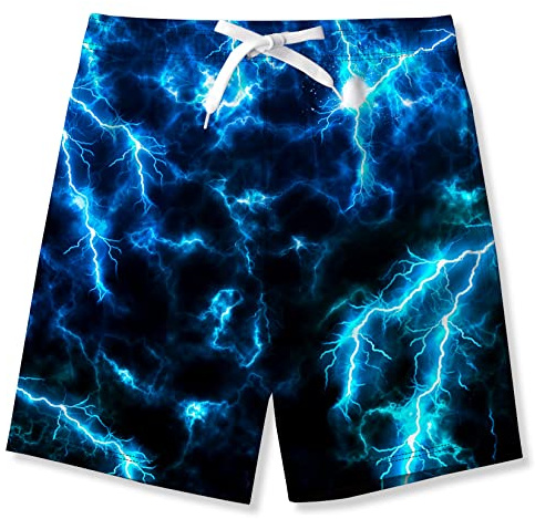 Fanient badbyxor för pojkar, rolig 3D-tryckt grafik, snabbtorkande, strandkläder, sport, löpning, badkläder, boardshorts, Blå blixt, 9-10 År