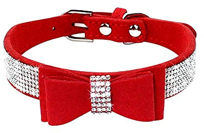 haoyueer Hundehalsband mit Strasssteinen, glitzernd, weiches Wildleder, für Hunde und Katzen