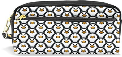 HMZXZ RXYY Federmäppchen Tier Pinguine Muster für Student Groß Kapazität Reißverschluss PU Leder Mäppchen Schreibwaren Kosmetik Makeup Tasche für Mädchen Jungs Frauen