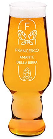 Maverton Bicchiere per la Birra - particolare - in vetro con personalizzazione - capienza 400 ml - H20 cm x Ø7,8 cm - Perfetto per ogni uomo amante della buona Birra - birra