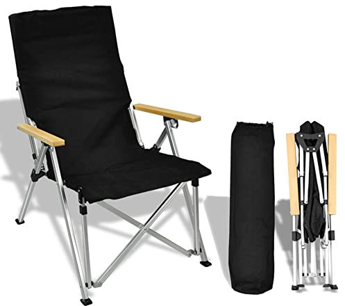 XVBVS Verstellbarer Outdoor-Campingstuhl, Zusammenklappbarer Campingstuhl mit Armlehnen, Freizeit-Klappstuhl mit Aufbewahrungstasche für Garten, Picknick, Strand, Reisen-Black