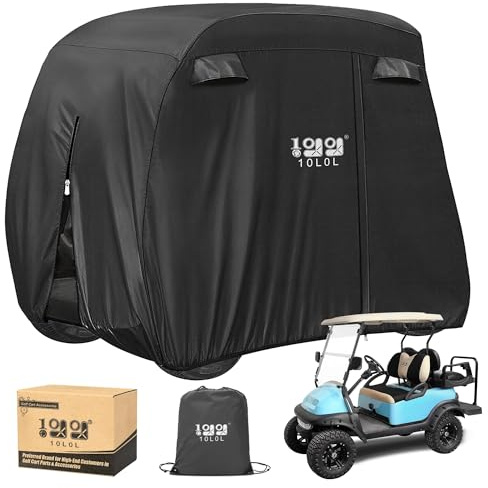 10L0L Housse pour voiturette de Golf 4 Passagers pour Yamaha/EZGO/Club Car, 400D Enceinte en Polyester Durable imperméable avec 3 Portes à Fermeture éclair, Noir