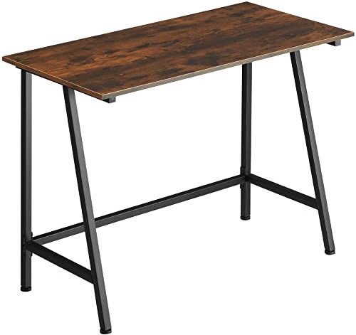 tectake® Scrivania - 100 x 50 x 77 cm - Scrivania Gaming, Tavolo da Lavoro, Banco da Lavoro per Computer con Telaio in Acciaio, Pannello in Truciolato, Legno Industriale Scuro