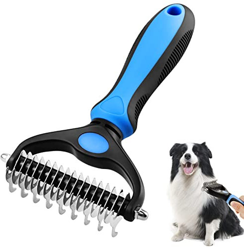 MEKEET Pet Dog Comb - Double Sided Dematting Comb for Dogs, Undercoat Rake Dog, Dematting Comb for Cats Removes Loose Undercoat,Knots,Mats and Tangled Hair