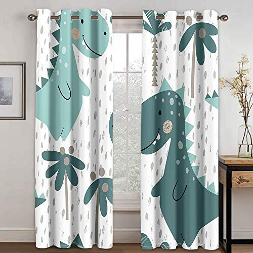 BOVZOX Fenster Vorhang Schlaufen-Vorhang 2 Stück x 75 B x 166cm H Dekorative Gardine Schlaufenschal Fenster-SchalCartoon & Tier Dinosaurier