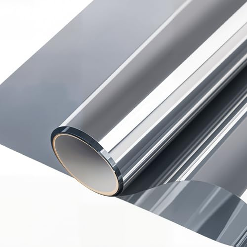 ConCus-T Película de ventana unidireccional con bloqueo solar, película de espejo antirreflejos, para habitación, invernadero, techo, adherencia estática, reflectante, plata, 60x300 cm