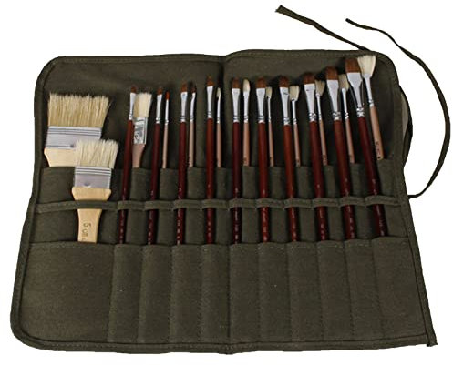 XGOPTS Paint Brush Holder 22 Slots Roll Up Canvas Watercolour Brushes Storage Holders Artist Paint Roll Up Brush Bag Paint Brush Storage Canvas Pouch for Oil Draw Pen Art Paint Brushes