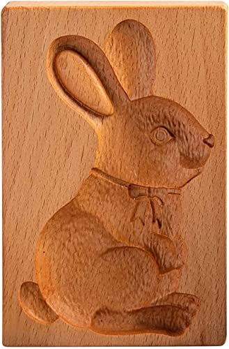 Stampo per biscotti a forma di coniglio pasquale, in legno naturale, intagliato, per biscotti fai da te, per biscotti di pan di zenzero, pratico strumento da cucina (A)