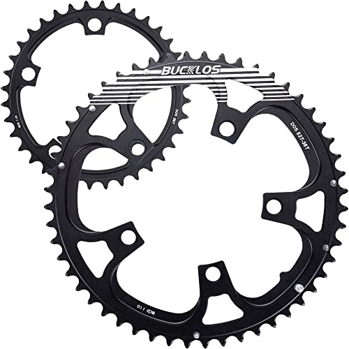 BUCKLOS 110BCD Bike Chainring Set with Pin, Double Round 5 Bolts Aluminum Chainring 50T 34T 52T 36T 53T 39T for Road Bike Bicycle Fits 8 9 10 11 Speed Chains