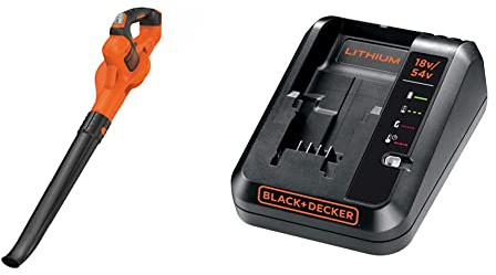BLACK+DECKER GWC1820PCB-XJ Soffiatore 18V Litio Power Command, Velocità di soffiaggio 209 Km/h & Caricabatterie Litio Compatibile con tutte le batterie al Litio 18V e 54V