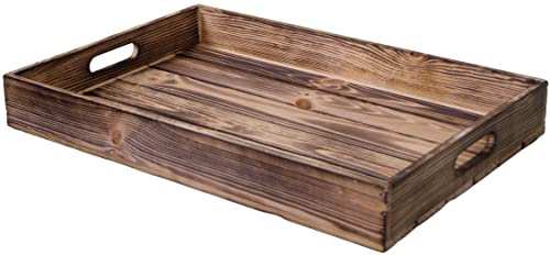 Plateau de Service en Bois Flammé - 60 x 40 x 8 cm - Décoratif et de Transport