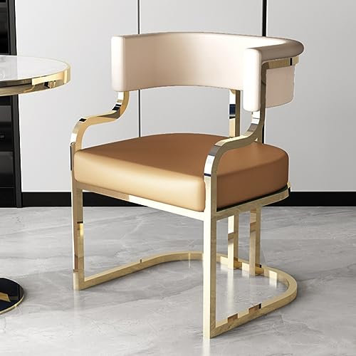LEIYTFE Mid-Century Akzent Stuhl Moderner Küchenstuhl Eckstuhl Für Lounge Besucherstuhl Kunstleder-Esszimmerstuhl Sitz Gepolstert Metall Beine, Vanity Stuhl Mit Rückenlehne (Color : Beige+Brown)