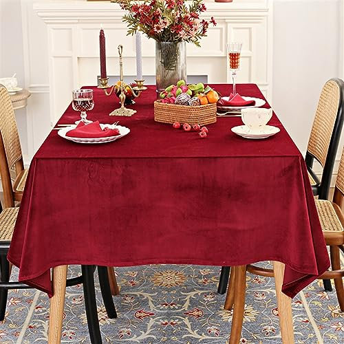 Reyox Tischdecke Samt Baumwolle Tischwäsche Abwaschbar Tischtuch Fleckschutz für Home Küche Dekoration Rot 100 x 100 cm Quadratisch