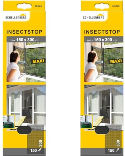 Schellenberg 50325 Fliegengitter für große Fenster Insektenschutz und Mückenschutz ohne Befestigungsband, 150 x 300 cm, Anthrazit (Packung mit 2)
