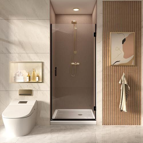 Duschtür 90cm x 185cm, mit 6mm ESG Nanobeschichtung Glas Duschtüren, Duschtür Nischentür mit Explosionsschutzfolie, Schwarze, T Triple Maple