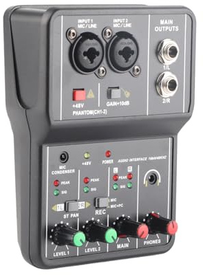 JEOZBM Petit Mélangeur de Son, Système de Console de Table de Mixage Stéréo À 2 Canaux, Table de Mixage DJ Alimentée par USB 48 V pour L'Enregistrement de Karaoké en Streaming