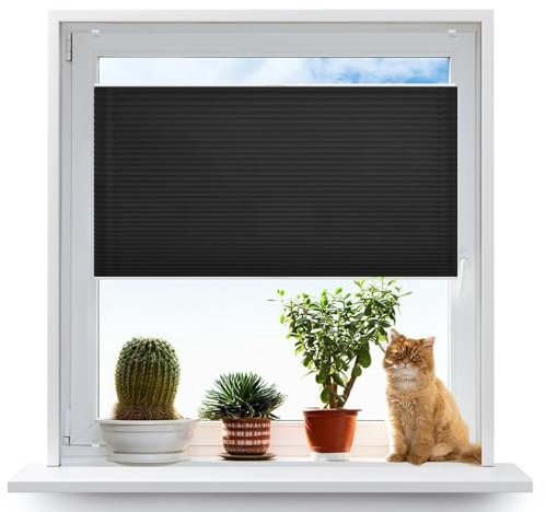 Plissee Nach Maß Ohne Bohren 20 x 30 cm Sichtschutz Und Blickdicht Easyfix Plissee Faltrollo 2 Bedienschienen aus Aluminium für Schlafzimmer, Schwarz