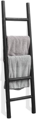 FUIN 144,8 cm Holzdeckenleiter Wohnzimmer dekorative Wand lehnt Bauernhaus Quilt Display Halter Rustikaler Holz-Handtuchhalter für Badezimmer, Schwarz