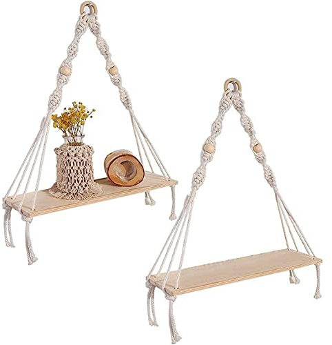 Raucilpy 2 Stück Balkon Wandregal Regal Makramee Wandbehang Regal, Boho Hängeregal Wandregal, Wanddeko Wall Shelves für Wohnzimmer Schlafzimmer Badezimmer Balkon Flur