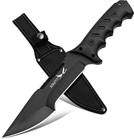 Golden Bird Outdoor Messer Survival Schwarz 2 IN 1 Jagdmesser Feststehende Klinge mit Oxfordscheide - 58HRC Karbonstahl Bushcraft Messer Full Tang Survival Messer mit säge - Geschenke für Männer
