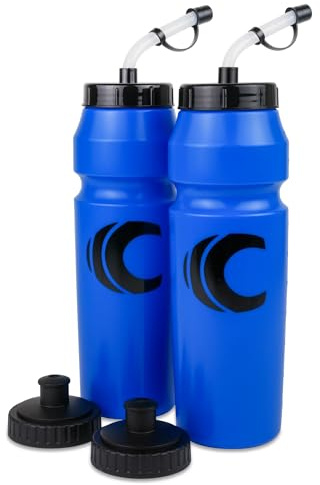 Cannon Sports 1 Liter Sports Water Bottle, BPA-Free, 34 Oz Capacity, Large Mouth, 2 lids (Straw and Squeeze), Great For Helmet Sports Such As Hockey, Lacrosse, Football, Boxing (2 Pack) (Royal Blue)