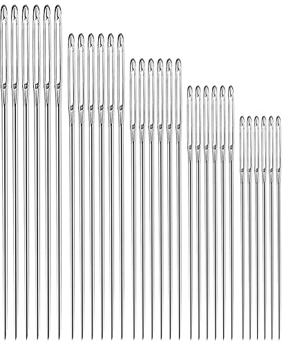 Booso Agujas Gruesas y Afiladas de Costura de Ojo Grande de 30 Piezas, Kit de Agujas de Coser de Acero Inoxidable de 5 TamañOs para Bordado y Costura una Mano