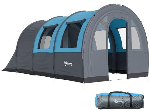 Outsunny Tienda de Campaña Familiar para 3 Personas Tienda de Camping Plegable Grande Impermeable 3000 mm con 2 Habitaciones Puertas y Bolsa de Transporte para Senderismo 480x260x200 cm Gris