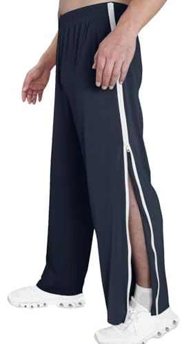 Bauzuoyo Reha Hose Herren Seitlich Zu Öffnen Baggy Trainingshose mit Seitlichem und Reißverschluss Am Bein Weites Bein Schnellfickerhose Druckknöpfen Sporthose Freizeithose Breite Jogginghose