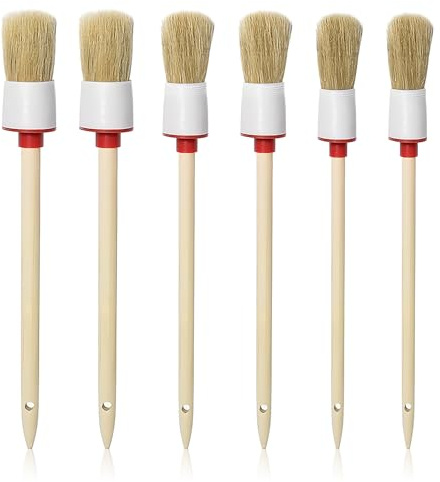 Alethron Borstenpinsel, 6 Stück Pinsel Rund 20mm/25mm/30mm Professionelles Naturholz Rundpinsel Ringpinsel Set Wachspinsel zum Streichen von Wänden und Möbeln für den Hausgebrauch