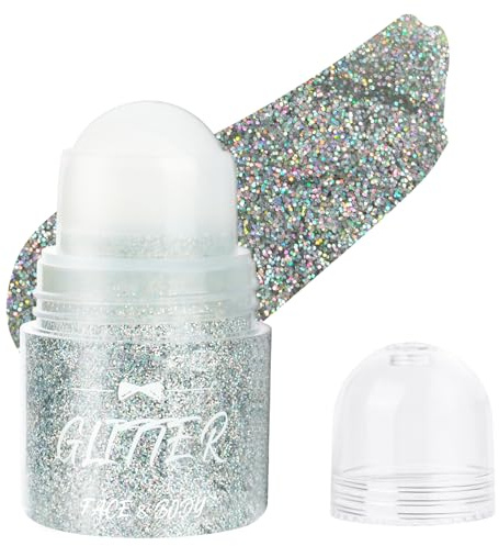 LOPHE Roll-on Glitter Body Gel, Makeup Mermaid, Glitter Face Glitter Body Gel Festival Carnival holografisk målning ge l paljett, lämplig för halloween, karneval, 07#silver