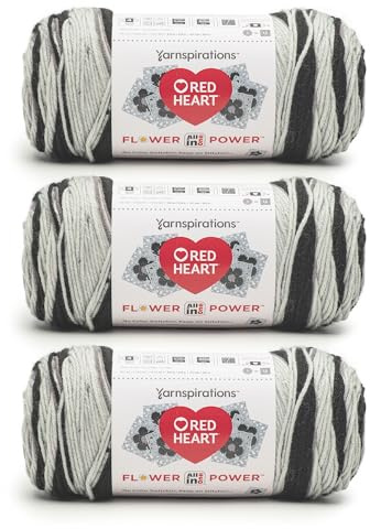 Red Heart All in ONE Flower Power Black Dahlia Yarn - 3 Pack of 8.8oz/250g - 100% Acrylic - #4 Worsted (Medium) - 440 Yards - Knitting/Crochet
