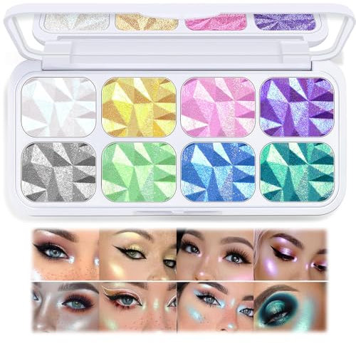 Lilbitty Palette di Ombretti Con 8 Colori - Trucco Luccicante per Occhi, Olografico, Lucentezza a Lunga Durata per Feste e Uso Quotidiano