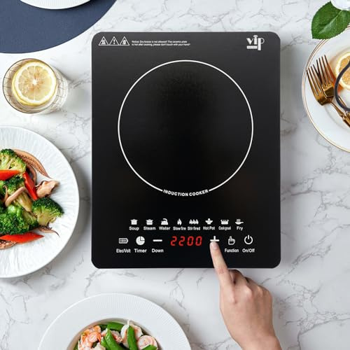 Portable Induction Hob 1450W Single Induction Cooker with LCD Display, 8 Power Levels, Table Electric Induction Stove for Kitchen Restaurant Room 28x35x6cm Black