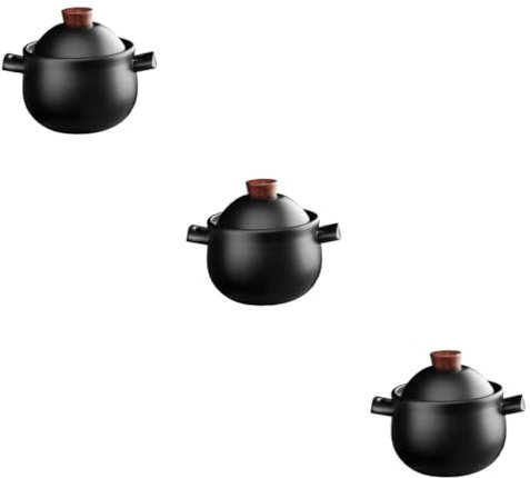 Cabilock Lot De 3 Ramequins À Soupe Avec Couvercles Petit Plat De Cuisson Plat À Four Avec Couvercle Mini Marmite À Four Cocotte En Argile Pot Donabe Marmite À Soupe Céramique Noire