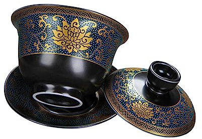 OFFSCH Tazza Da Tè in Design Cinese Zuppiera in Porcellana Decorativa e Vassoio Artigianale Tradizionale Per Preparazione Tè e Uso Domestico