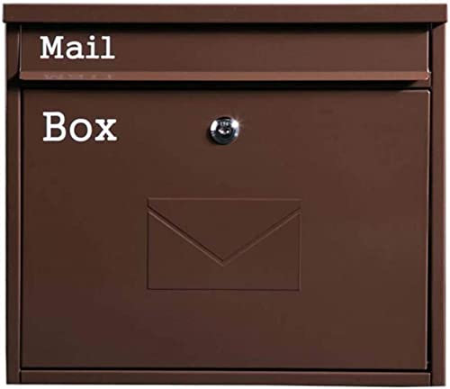 Wall-Mount Mailbox Classic Post Box Mailbox Wall Mounted Lockable Postbox Letterbox Galvanized Steel Waterproof Parcel Drop Box Outdoor Front Door Safes Postbox-Brown (Grey) (Brown)