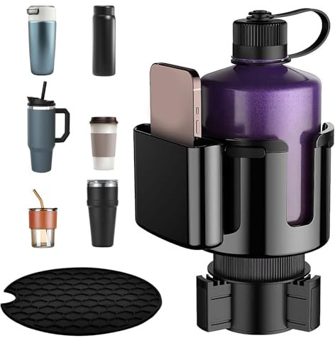 Porte Gobelet Voiture, Adaptateur Porte Gobelet avec sous-Verre Antidérapant et Support pour Téléphone Portable, Diamètre Intérieur 110 mm, Idéal pour la Plupart des Bouteilles d'eau, des Boissons