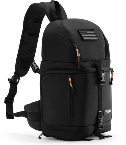 Vogano Camera Sling Bag for Photographers - Waterproof Single-Shoulder Camera Case with Adjustable Dividers, Rain Cover & Side Tripod Pocket