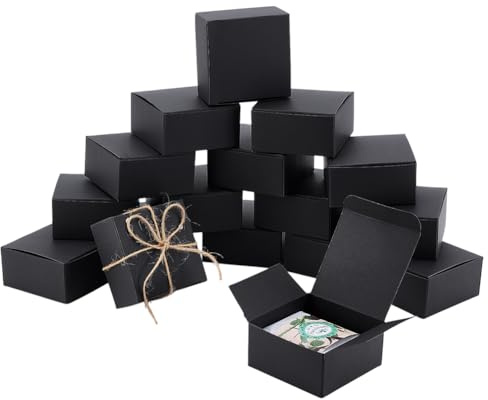 PH PandaHall 30 Stück Schwarze Weihnachtsboxen Geschenkboxen Quadratische Papierschachteln Faltbare Box Kleine Party Gunst Boxen Geschenkverpackungs Papierbox für Hochzeit Weihnachten Party, 8x8x4 cm