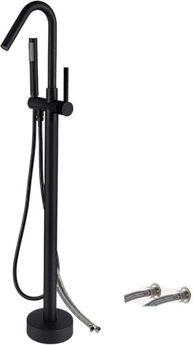 Grifo Bañera Exenta, Grifería Exenta de Bañera, Grifo de bañera Grifo de ducha de alto caudal Grifo de bañera de pie moderno con mezcla de agua fría y caliente Juego de ducha(Matte Black)