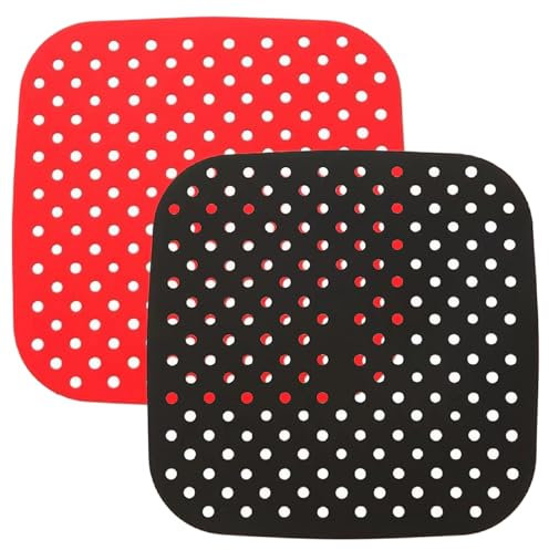 Reusable Air Fryer Liners, Silicone Air Fryer Liners 2Pcs Non Stick Silicone Mat for Square Perforated Airfryer Parchment Paper Replacement Reusable Accessories