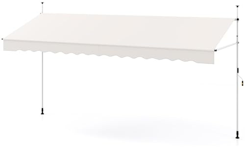 RELAX4LIFE Tenda da Sole per Esterno con Morsetto senza Forare, Telaio Telescopico, Telo Anti-UV, Altezza e Inclinazione Regolabile, Ideale per Balcone e Terrazzo (Beige, 400x230cm)