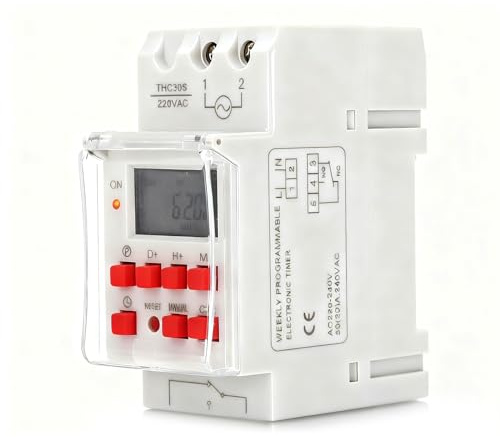 Programmateur Électrique pour Chauffe Eau et Piscine, Minuterie Numérique 30A avec Affichage LCD, 1s-168h Programmable, 20 Cycles Marche/Arrêt, Montage Rail DIN 35mm