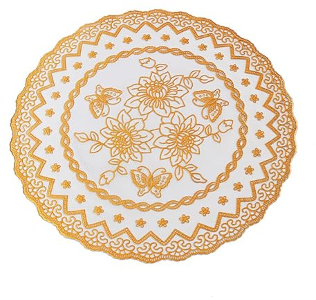 FAWFCJD 12 Tovagliette Rotonde con Fiori Pressati Traforati, Tovagliette Rotonde, Tovagliette da Tavola Lavabili, Runner da Tavolo da Pranzo, Tovagliette Rotonde Impermeabili 30 Cm
